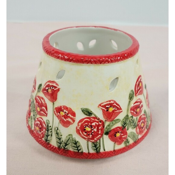 Small Candle  Shade Topper / Spring Flowers . Red flowers and Green - Picture 2 of 7